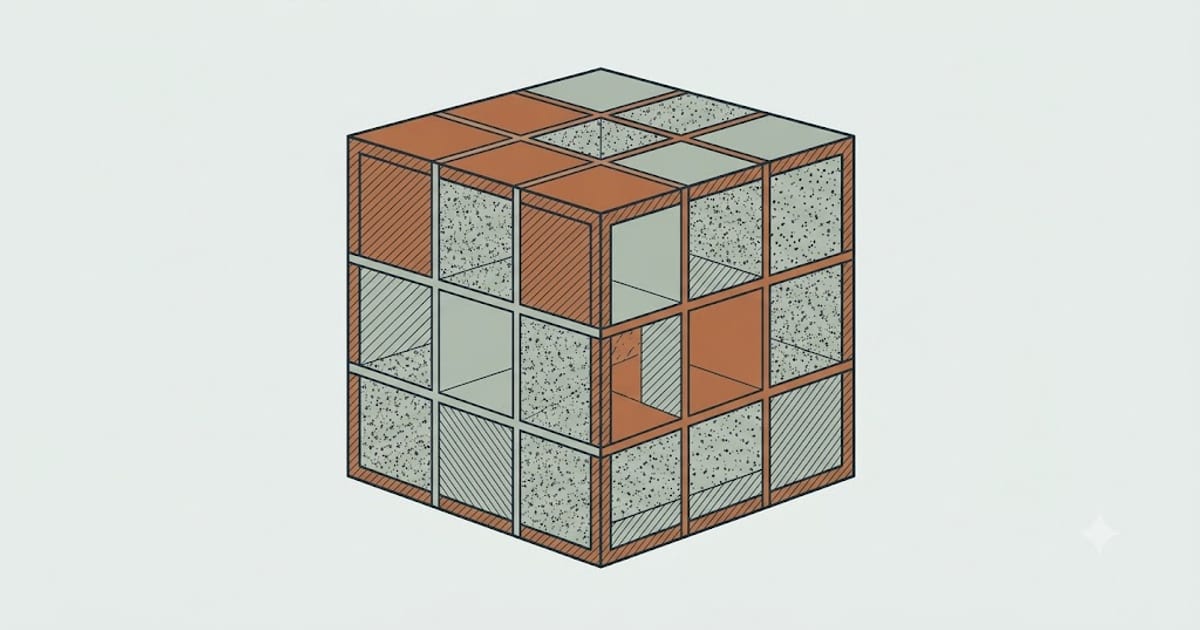 A cubic yard shown as a block of twenty-seven smaller cubes