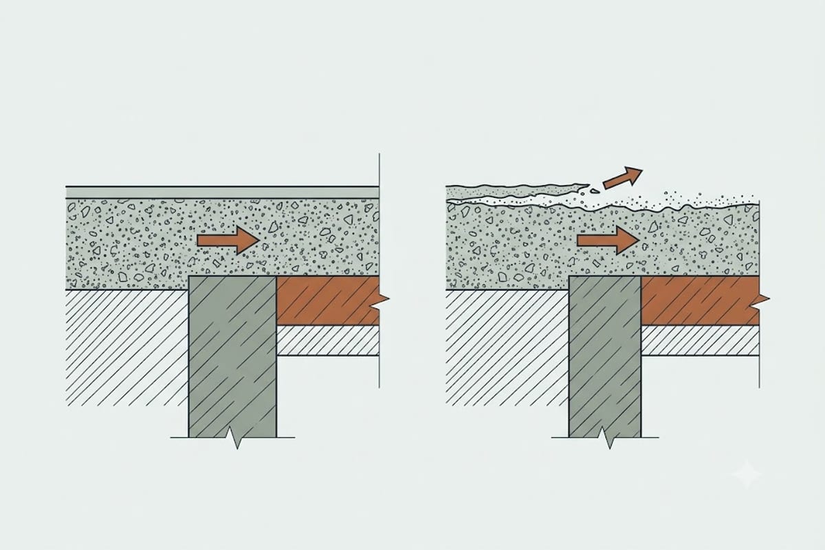 The surface of concrete kept damp against one left to dry
