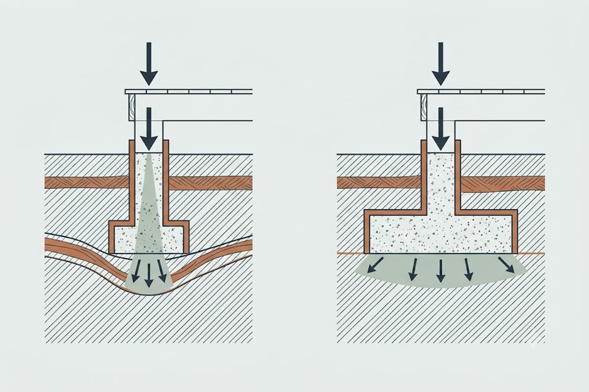 A narrow footing against a wide one under identical loads
