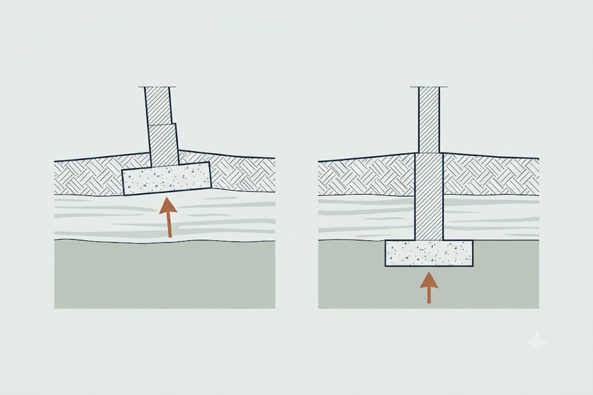 A shallow footing lifted by an expanding frozen layer