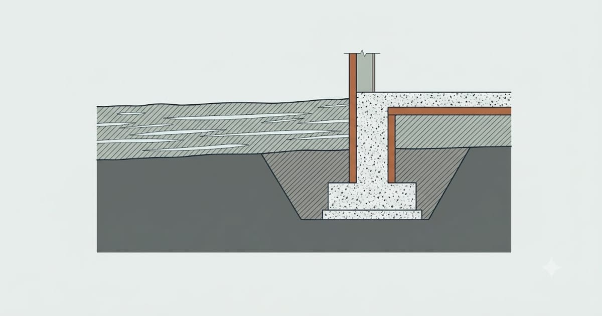 A footing bearing below the frost line while a shallow one sits inside it