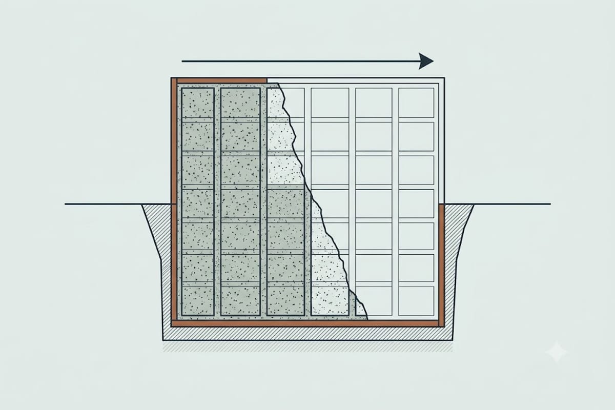 A slab poured in sequence rather than all at once