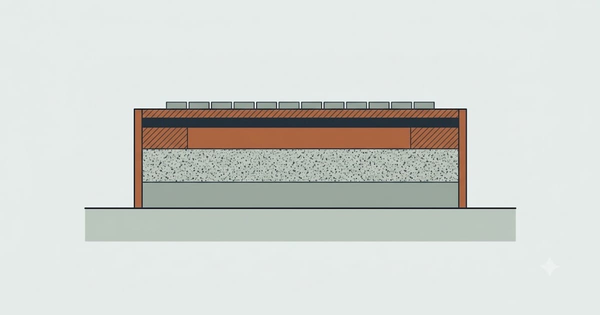 The three layers under a paver patio, drawn to relative depth