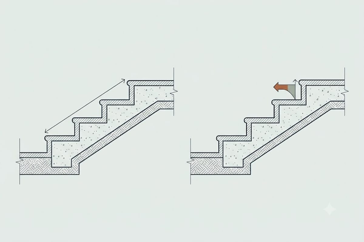 A flight with equal risers against one with a mismatched step