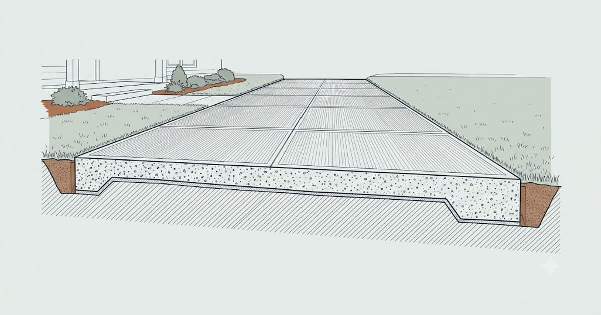 Freshly finished concrete driveway